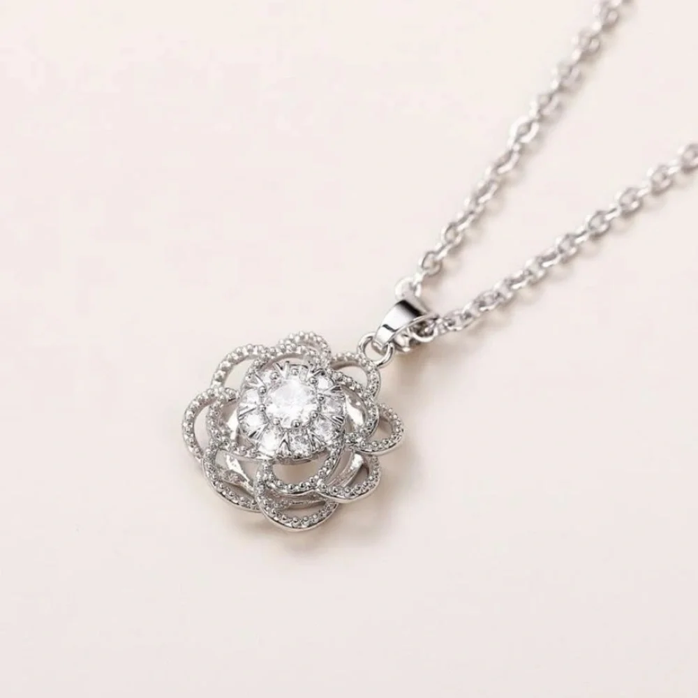 Zircon Flower Pendant Necklace - Picture 3 of 4